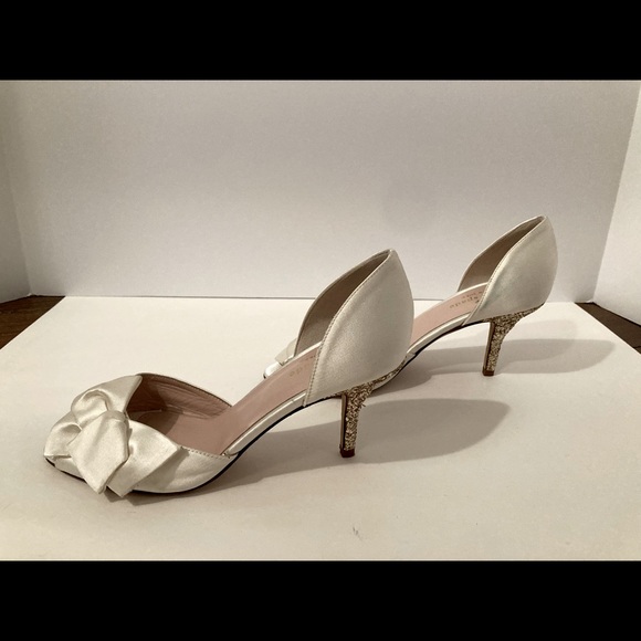 Ivory Kate Spade D'Orsay Wedding Heels with Gold Glitter - Picture 3 of 6